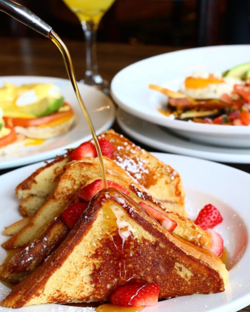 Syrup pouring on French Toast at Famous Toastery